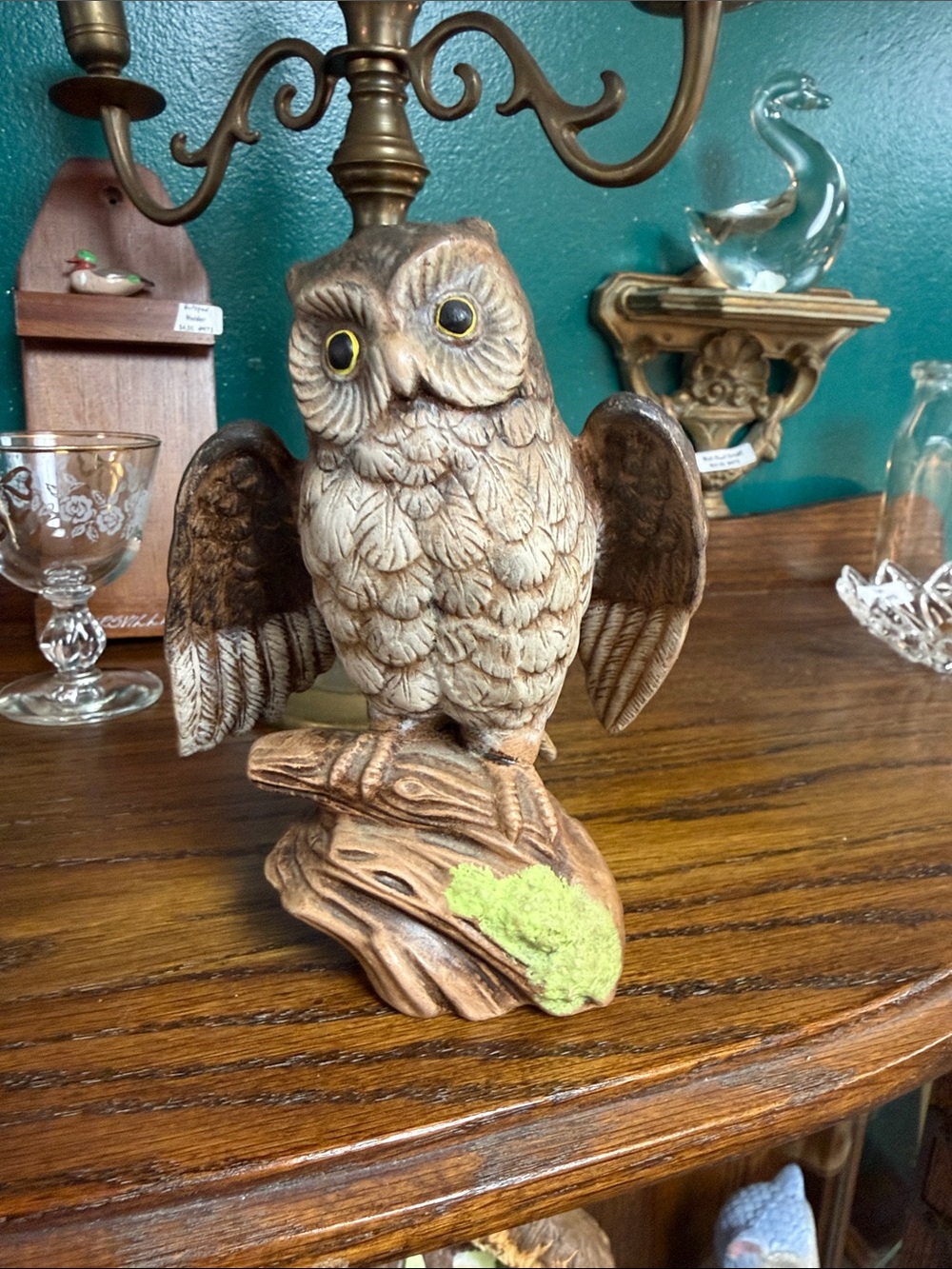 Vintage Ceramic Decorative Owl Figurine in Brown and Cream - Home Accent